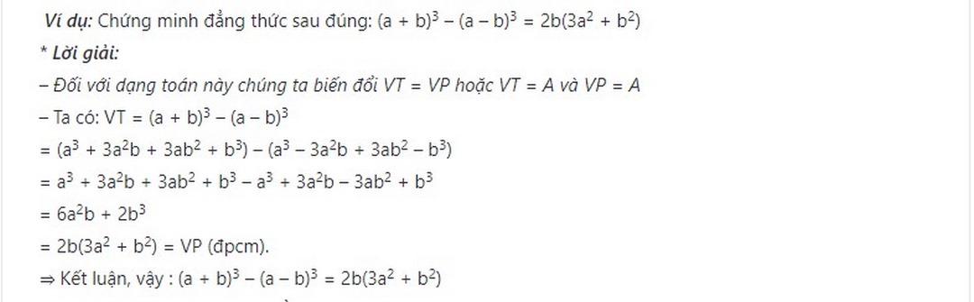 Ví dụ về dạng chứng minh đẳng thức