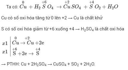 Ví dụ trong phản ứng oxi hóa khử Cu + H2SO4